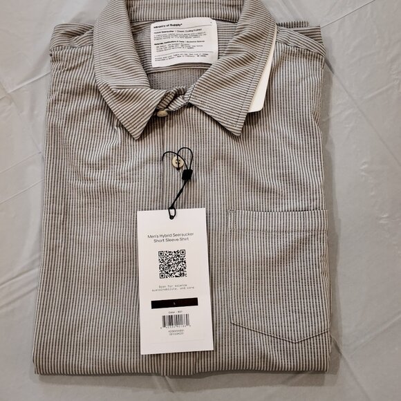 Men's Hybrid Seersucker Short Sleeve Shirt - Grey Tonal Stripe (NWT) - Picture 3 of 8